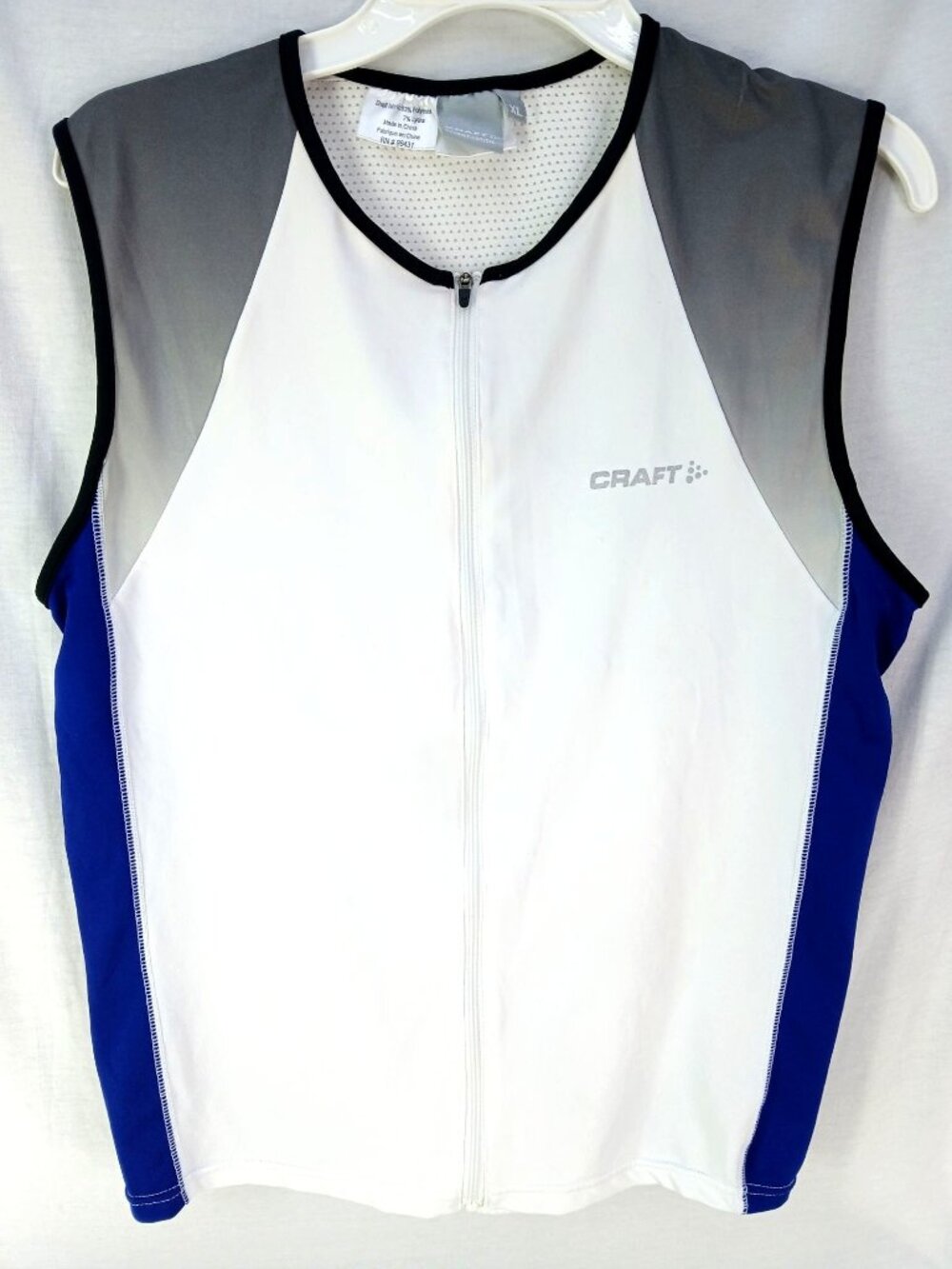 Craft Mens Sleeveless Cycling Vest White Blue Gray XL Full Zip Polyester Spandex